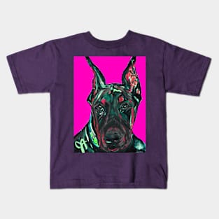 Doberman Pinscher Hot Magenta Background Kids T-Shirt